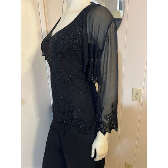 Vintage J Kara Beaded Black Twin Set Holiday Stunning! S - Picture 3 of 10